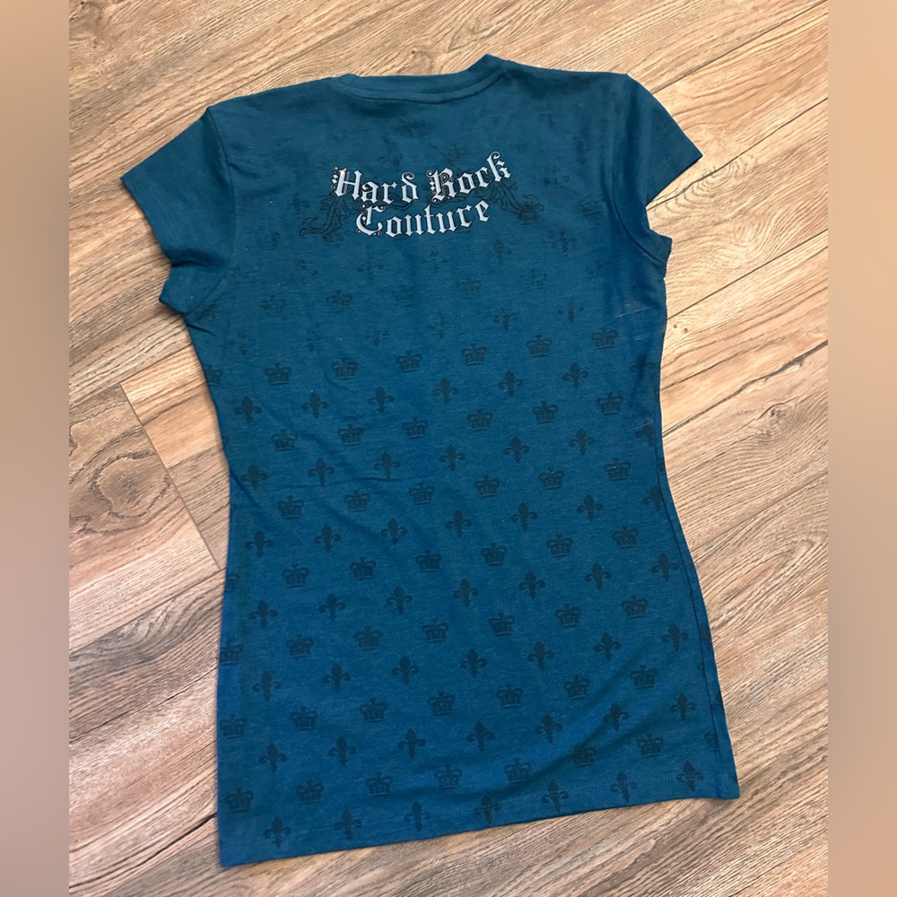 Hard Rock Cafe Couture London Embellished Teal Graphic Tee - Picture 4 of 5